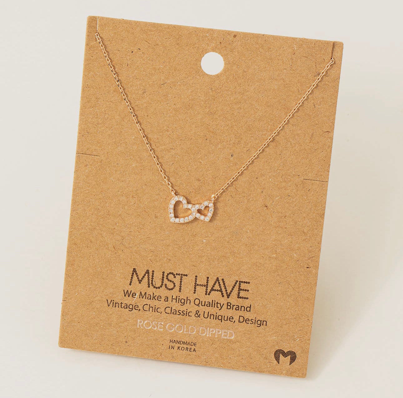 Mini Jewel Double Heart Pendant Necklace Rose Gold Trendy Acres Boutique